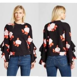 Who What Where Bell Sleeve Floral Sweatshirt